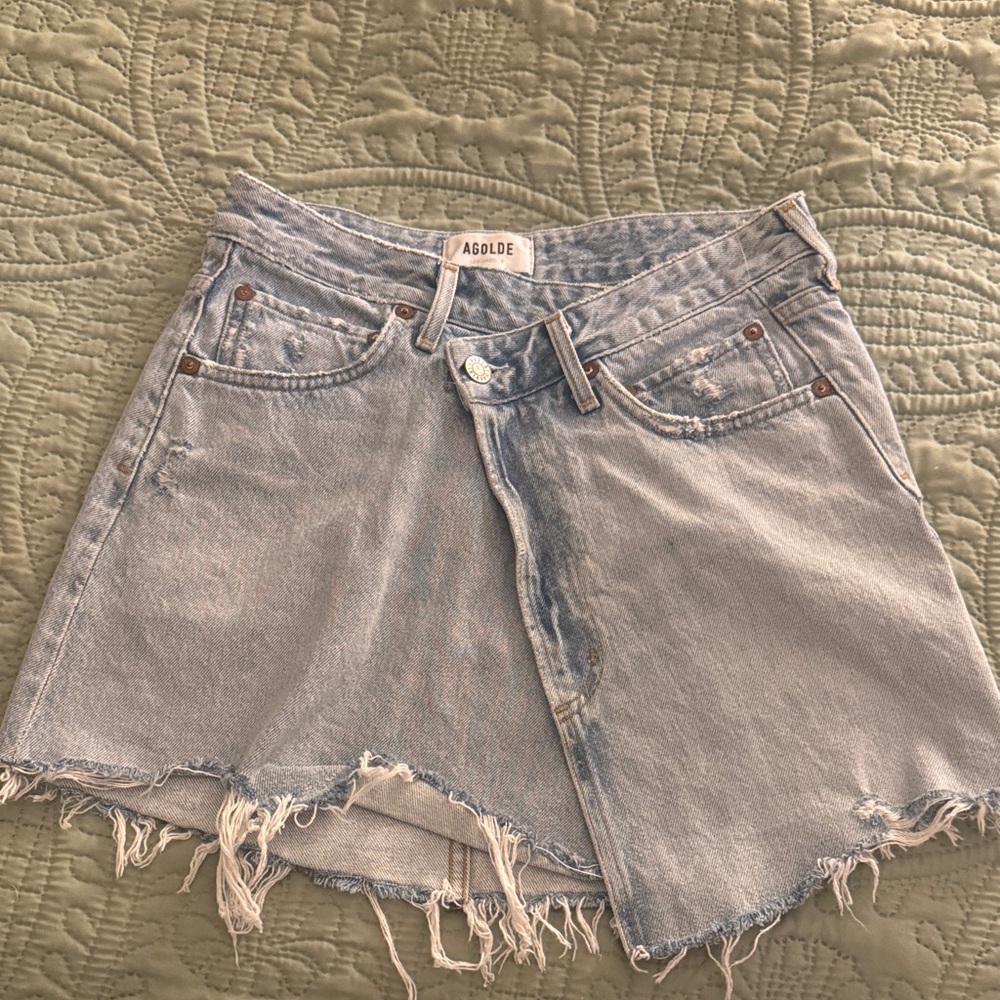 Agolde criss cross Frayed Denim Skirt